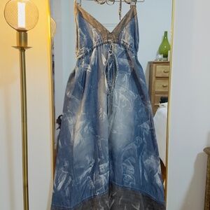 True Religion Denim Halter Dress – Mid Wash (Size XS)